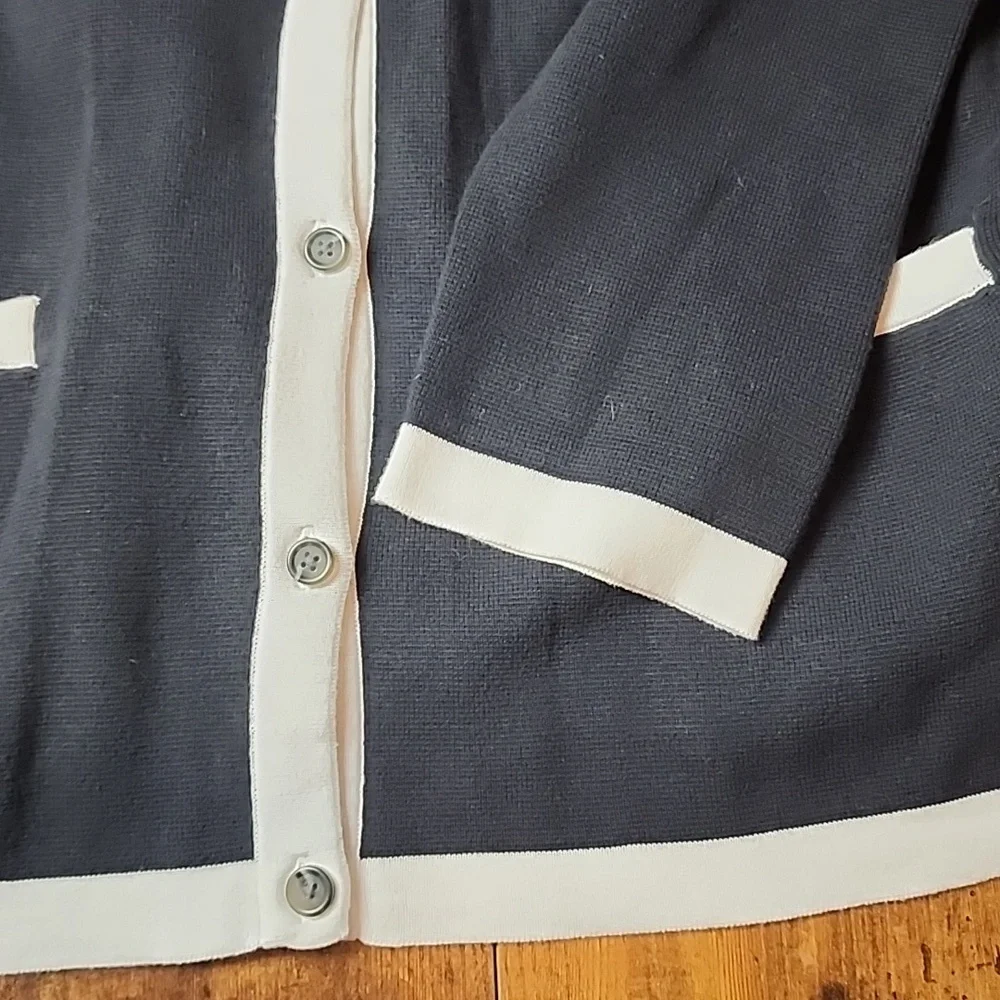 LANDS' END | Classic Closet Staple Black and White 100% Cotton Prep Cardigan | L